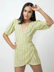 Dee Monash V-Neck Striped Crepe Short Dress