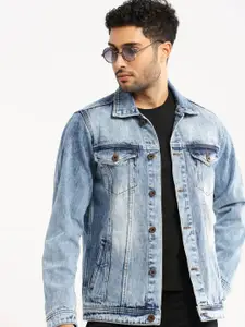 SHOWOFF Windcheater Washed Spread Collar Denim Jacket