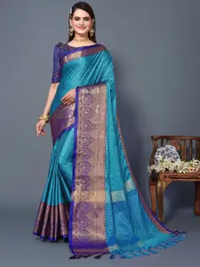 DWINI Blue Woven Design Zari Silk Cotton Dharmavaram Saree