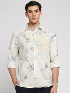SHOWOFF Men Cream-Coloured Standard Slim Fit Floral Opaque Printed Casual Shirt