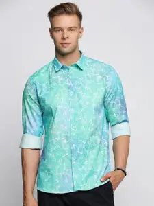 SHOWOFF Men Turquoise Blue Smart Slim Fit Floral Opaque Printed Casual Shirt