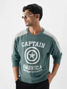 The Souled Store Men Captain America Printed Oversized Pullover Sweatshirt
