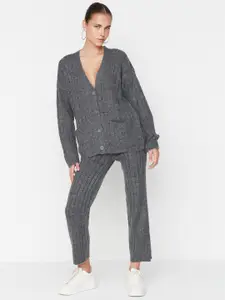 Trendyol Ribbed V-Neck Top & Trousers