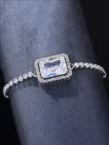 Jewels Galaxy Women White Brass Cubic Zirconia Handcrafted Silver-Plated Wraparound Bracelet