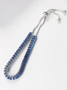Jewels Galaxy Women Blue Brass Cubic Zirconia Handcrafted Silver-Plated Wraparound Bracelet