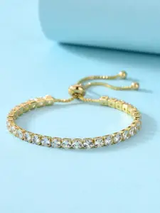 Jewels Galaxy Women Gold-Toned Brass Cubic Zirconia Handcrafted Gold-Plated Wraparound Bracelet