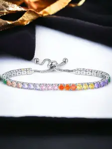 Jewels Galaxy Women Multicoloured Brass Cubic Zirconia Handcrafted Silver-Plated Wraparound Bracelet