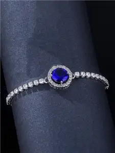 Jewels Galaxy Women Blue Brass Cubic Zirconia Handcrafted Silver-Plated Wraparound Bracelet