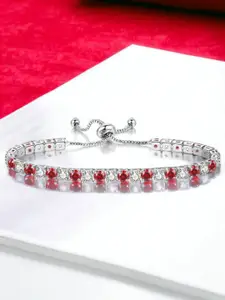 Jewels Galaxy Women Red Brass Cubic Zirconia Handcrafted Silver-Plated Wraparound Bracelet