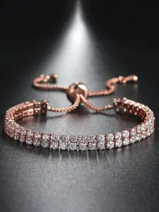 Jewels Galaxy Women Rose Gold Brass Cubic Zirconia Handcrafted Rose Gold-Plated Wraparound Bracelet