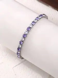 Jewels Galaxy Women Purple Brass Cubic Zirconia Handcrafted Silver-Plated Wraparound Bracelet