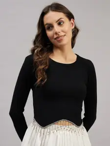 Chemistry Embellished Ribbed Fitted Crop Top