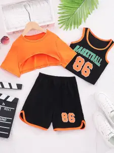 StyleCast Girls Orange & Black Printed Top with Shorts