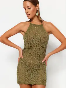 Trendyol Halter Neck Self Design Sheath Dress