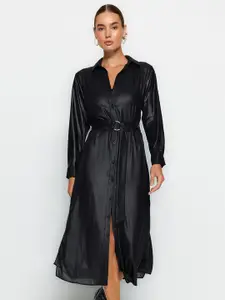 Trendyol Shirt Collar Cuffed Sleeves Shirt Midi Dress