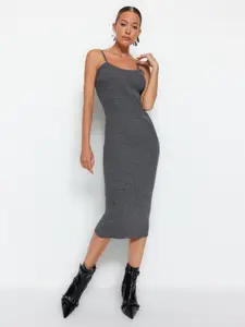 Trendyol Self Design Shoulder Strap Bodycon Midi Dress With Jacket