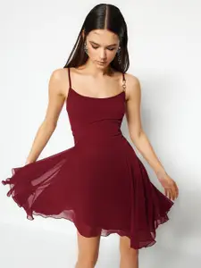 Trendyol Shoulder Straps Sleeveless Gathered  Fit & Flare Dress