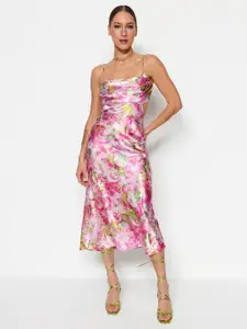 Trendyol Floral Printed Shoulder Strap Cut-Outs Sheath Dress