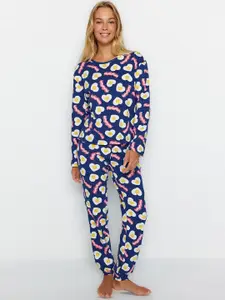 Trendyol Women Conversational Printed Cotton Night suit