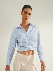 Trendyol Vertical Stripes Cropped Casual Shirt