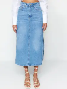 Trendyol Pure Cotton Denim A-Line Midi Skirt