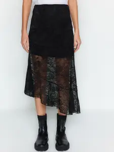 Trendyol Floral Self Design Semi Sheer Flared Midi Skirt