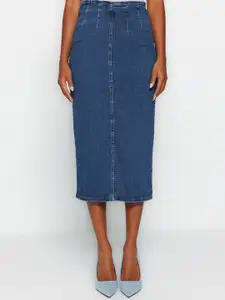 Trendyol Mavi Denim Pencil Midi Skirt