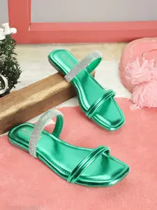 madam glorious Embellished Double Strap Open Toe Flats