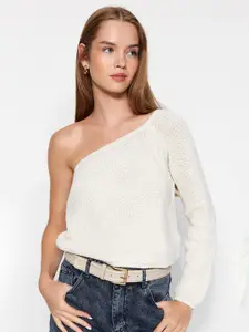 Trendyol Cable Knit Self Design One Shoulder Pullover Sweater