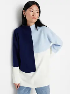 Trendyol Colourblocked High Neck Pure Acrylic Pullover