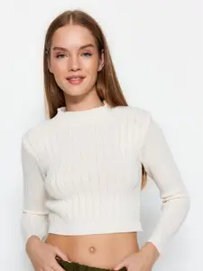 Trendyol Cable Knit Pure Acrylic Crop Pullover Sweater