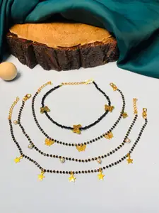 ABDESIGNS Set Of 4 Gold Plated & Bedded Anklet