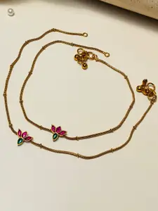 ABDESIGNS Piece Of 2 Gold Plated & Beaded Anklet