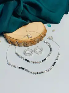 ABDESIGNS Set of 2 Silver-Plated Bedded Anklet & Adjustable Toe-Ring