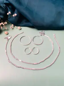 ABDESIGNS Set of 6 Silver Plated Anklet & Adjustable Toe Ring