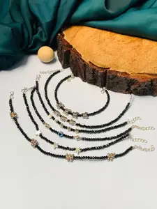 ABDESIGNS Set Of 6 Silver Plated Bedded Anklet