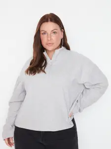 Trendyol Plus Size Mock Collar Half Zipper Pullover Sweatshirt