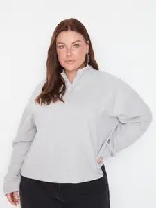 Trendyol Plus Size Mock Collar Half Zipper Pullover Sweatshirt