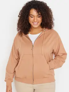 Trendyol Plus Size Hooded Front-Open Sweatshirt