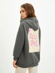 Trendyol Typography Printed Hooded Sweatshirt