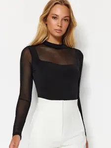Trendyol High Neck Long Sleeves Semi Sheer Top