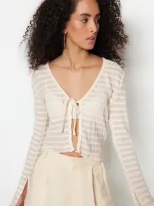 Trendyol Striped Tie-Up Shrug