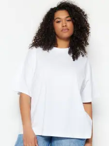 Trendyol Plus Size Round Neck Drop-Shoulder Sleeves Cotton T-shirt