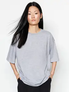 Trendyol Round Neck Drop-Shoulder Sleeves Cotton T-shirt