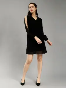 ENTELLUS Black Georgette Fit & Flare Dress