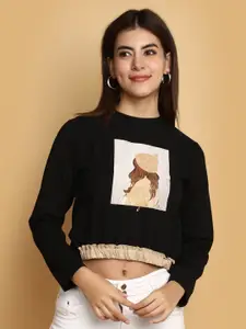 V-Mart Women Black Printed Sweatshirt