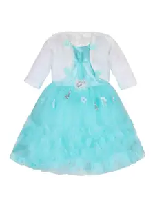 Wish Karo Blue & White Net Fit & Flare Dress