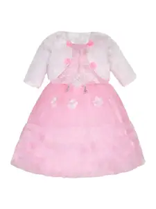 Wish Karo Pink & White Net Fit & Flare Dress