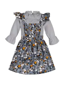 Wish Karo Grey Floral Print Satin Fit & Flare Dress