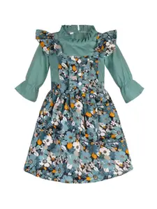 Wish Karo Green Floral Print Satin Fit & Flare Dress